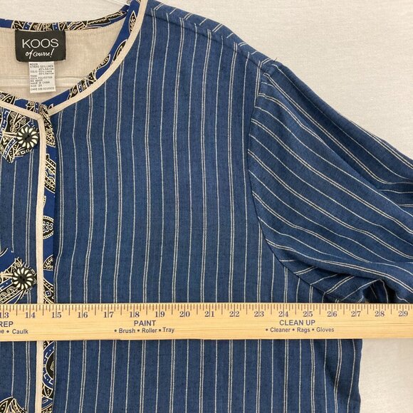 Koos Of Course! Blue Striped Linen Blend Artsy Boho Button Jacket size 2X - Picture 6 of 9